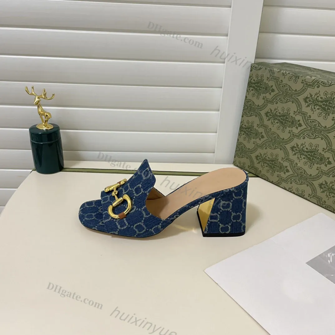 Designer Slides Slippers Met Vierkante Neus Horsebit Goudkleurige