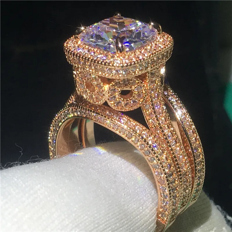 Solitaire Ring 18K Rose Gold Vintage 3-in-1 Diamond CZ Ring Set 925 Sterling Silver smycken Engagement Wedding Band Rings for Women Men Bijou 230529
