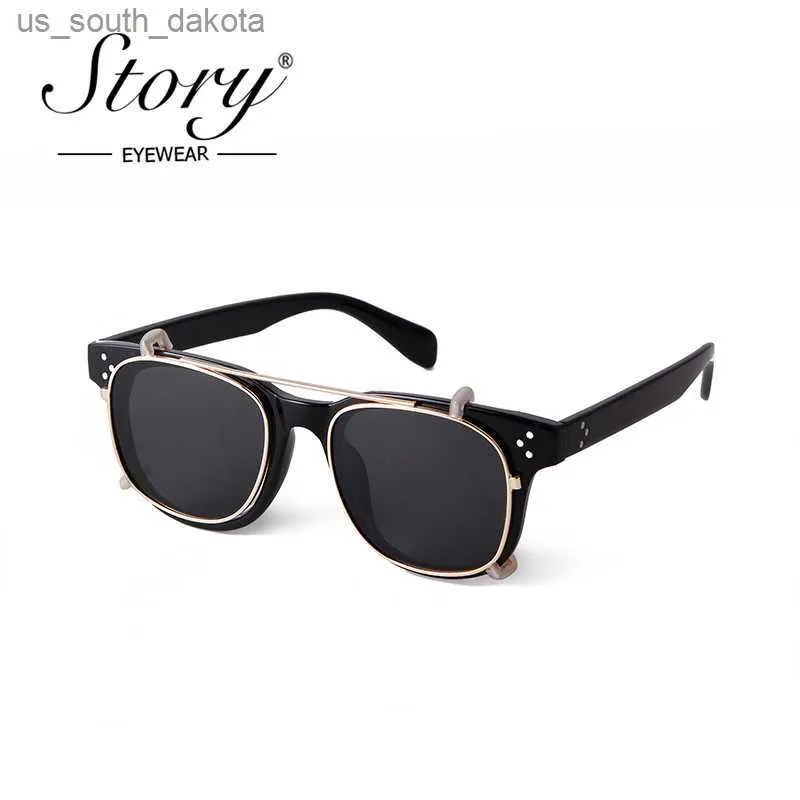 Gafas de sol Story Vintage Steampunk Clip en gafas de sol Mujer Hombre Moda Leopardo Cuadrado Extraíble Flip Lens Gafas de sol Oculos De Sol S9177D L230523