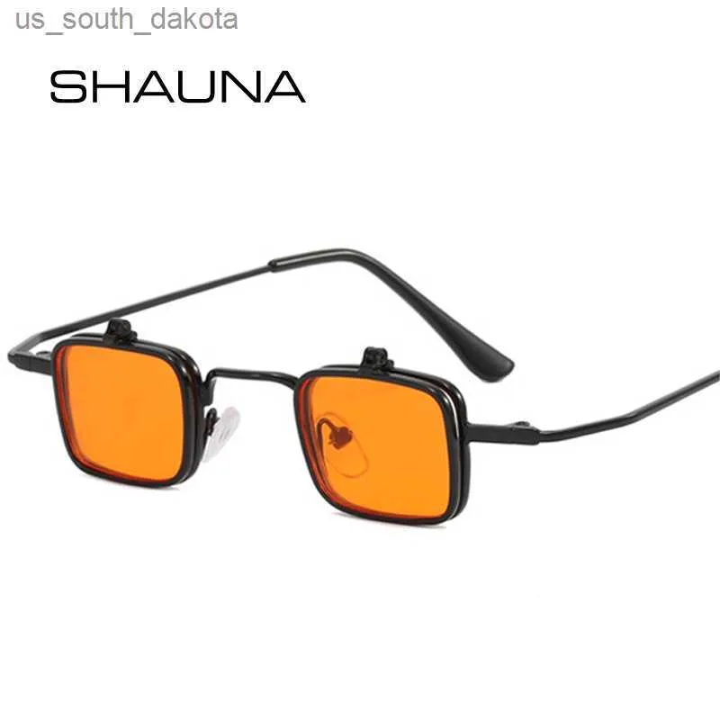 Occhiali da sole SHAUNA Retro Small Square Punk Occhiali da sole da uomo Fashion Flip Clear Ocean Lens Occhiali da sole Donna Shades UV400 L230523