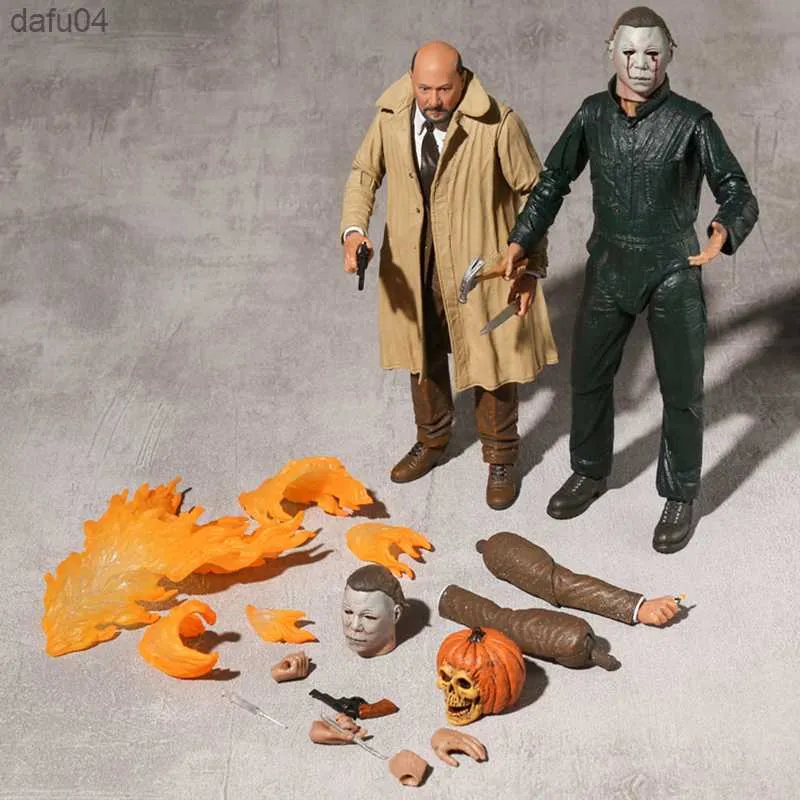 Anime Manga NECA Halloween 2 Michael Myers Dr Loomis Figurine Collection Action Figure Model Toy Gift 2-pac L230522
