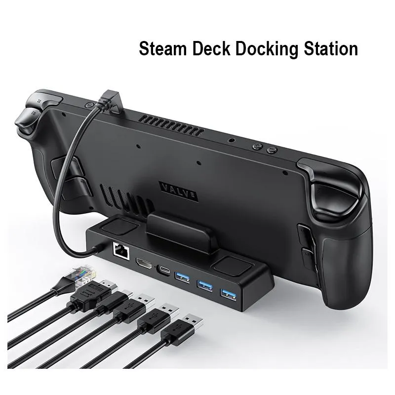 Hubs Steam Deck Dock Station TV Base Stand Hub Hub Agardage USB C à RJ45 Ethernet 4K 60Hz