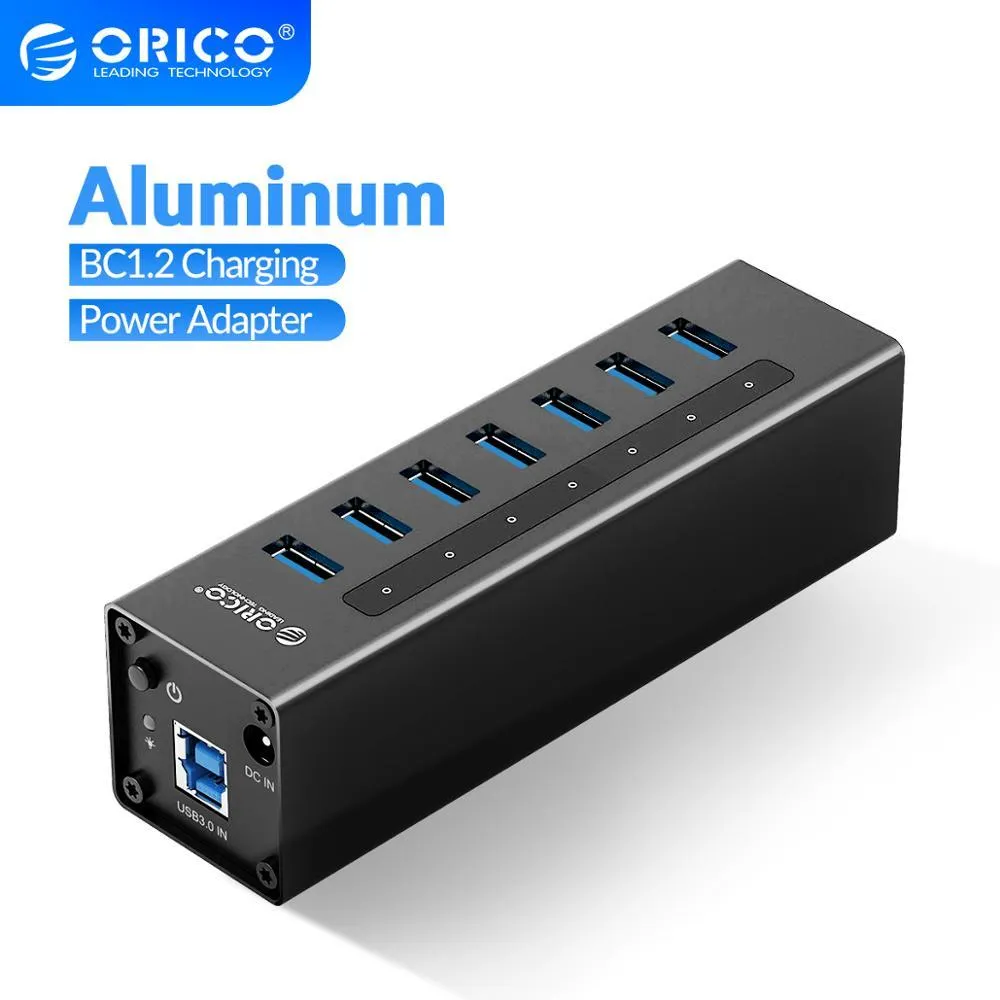 Hubs orico alüminyum 4/7/10 bağlantı noktası USB 3.0 Hub yüksek hız 12V güç adaptörü desteği BC1.2 Şarj Ayrıştırıcı Defter PC için