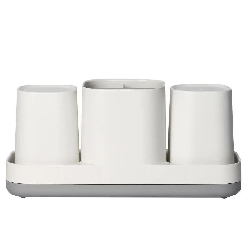 Soporte para cepillos de dientes, estante de almacenamiento con 2 tazas, color blanco