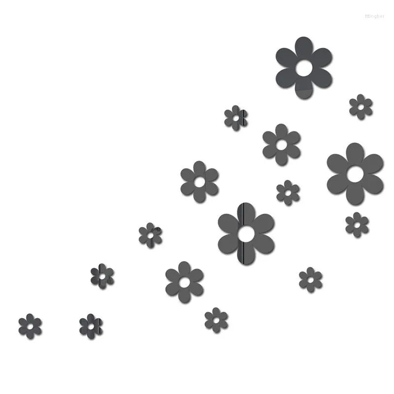 Wall Stickers Est 3D Flower Sticker Modern Black Arcylic Self-adhesive Wallpaper Furniture Stiker Living Room Bathroom Home Decoration