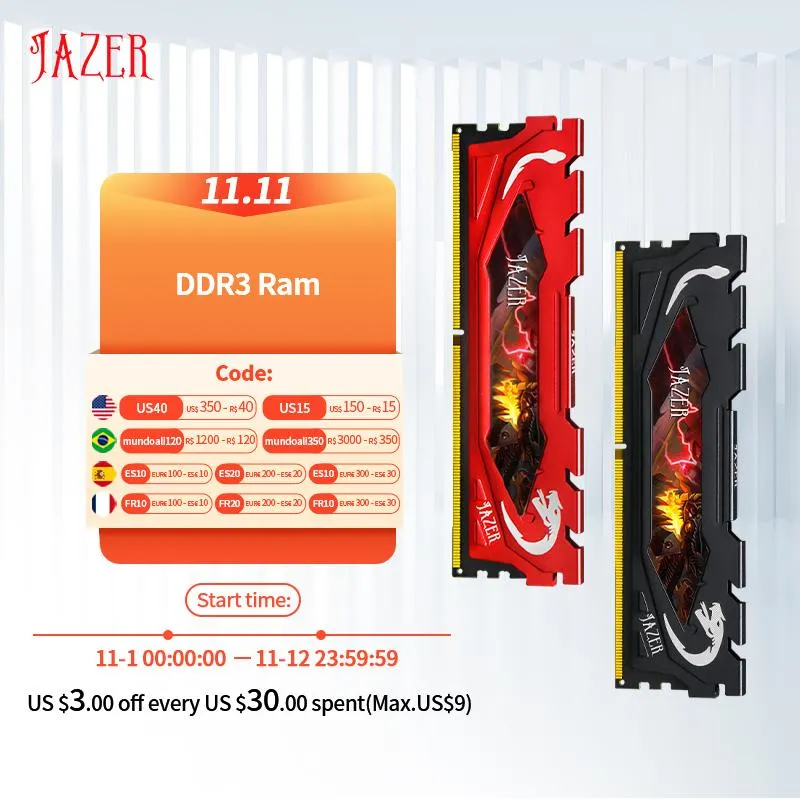 RAMS JAZER MEMORIA RAM DDR3 Memory Ram Module Desktop 1600MHz 4GB 8GB 1866MHz DDR3 RAM PC312800 met koellichaam