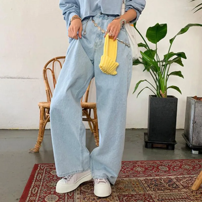 Women's Jeans Fashion Washed Light Blue Pants High-waisted Straight Korean Wide-leg Casual Trousers Mopping Baggy Women Clothing