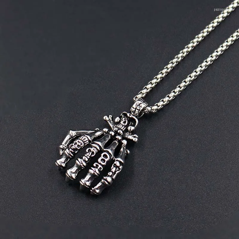 Chains Choker Fashion 2023 Mens Vintage Punk Gothic Skull Hand Pendant Long Chain Necklaces_voghion.com