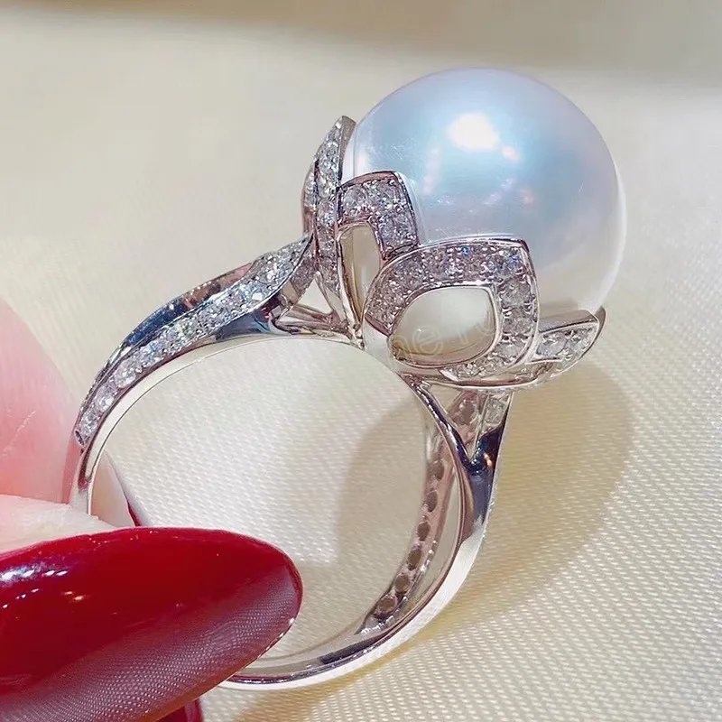 Trendy White Big Pearl Cubic Zirconia Rings voor vrouwen prachtige verloving bruiloft accessoires sieraden