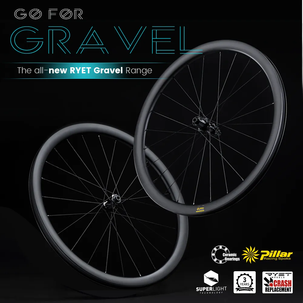 Carbon RYET GRAVEL Wheelset Disc Brake Tubeless Ready 700C Center