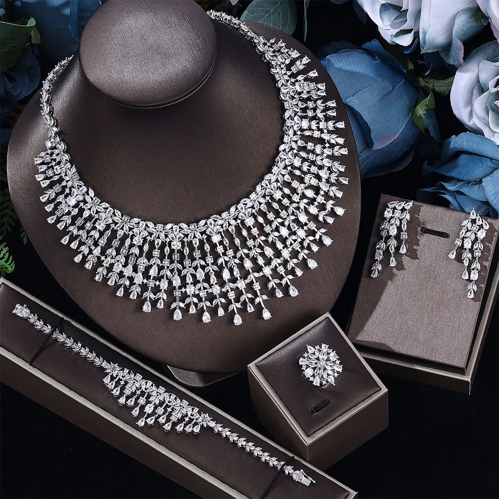 Luxury Arabic Bridal Heavy Bridal Jewellery Set With Cubic Zirconia Crystals Necklace Earrings Bracelet And Ring Perfect For Weddings And Parties Set CL2335 From Middle East Dubai From Allloves 193.57...