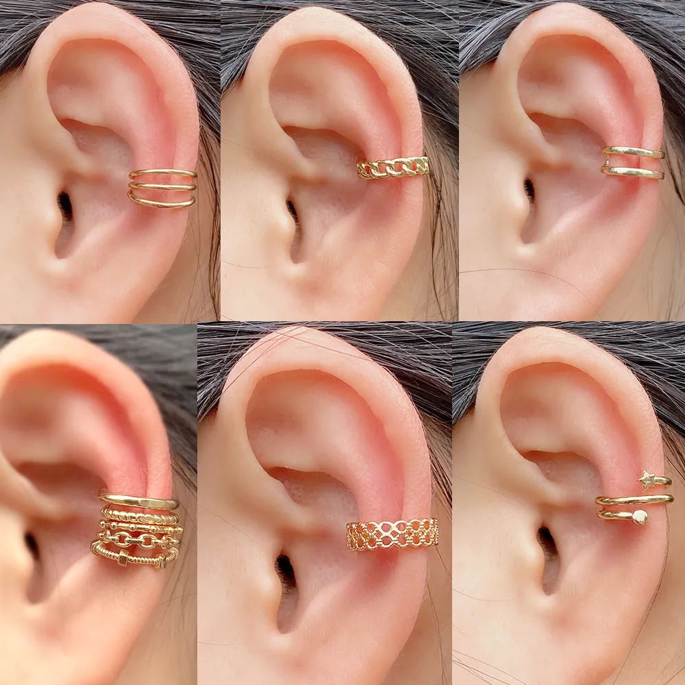15デザイン耳のカフのクリップではない非ピアスホールの耳のカフのカフのカフは、ピアス軟骨なしの耳を傾けることなく調整可能な耳を
