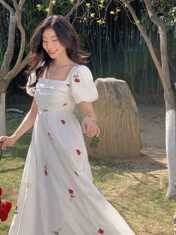 Floral Puff Sleeve Dress Womens Embroidered Cotton Blend A-Line Mid-Calf  Summer Dress from Dhgate Basic & Casual Dresses - price 22.63