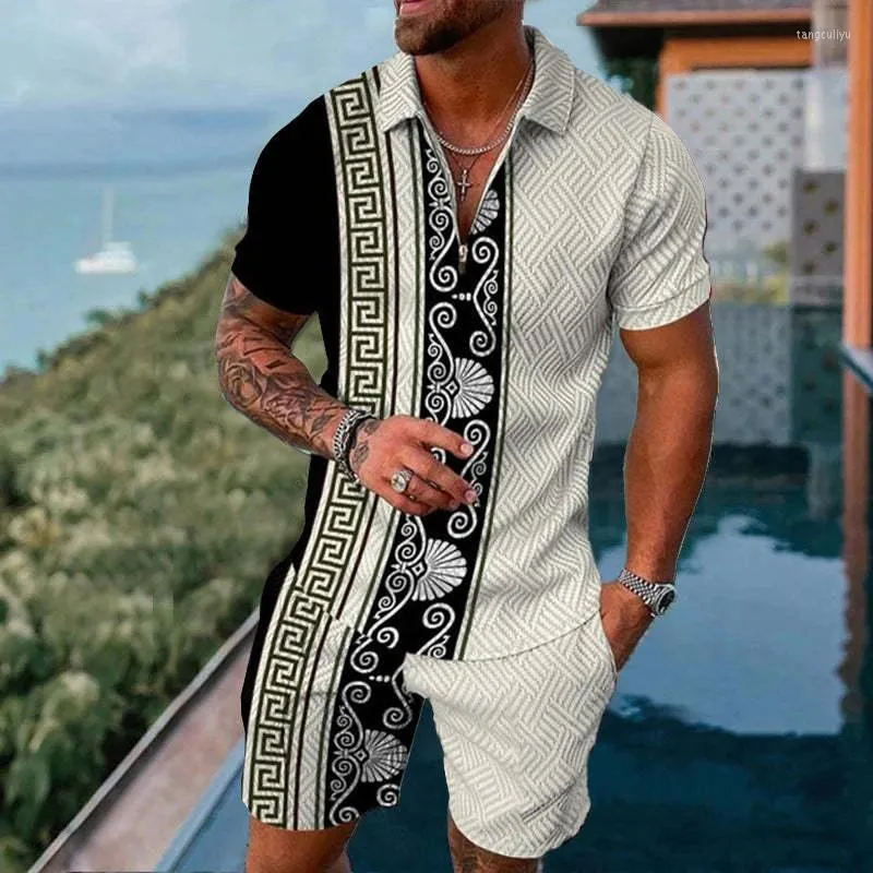Men's Tracksuits Men's Tracksuit Business Style Polo Shirt Sets Men V-neck Zipper Short Sleeve Shorts Two Pieces Man Suit