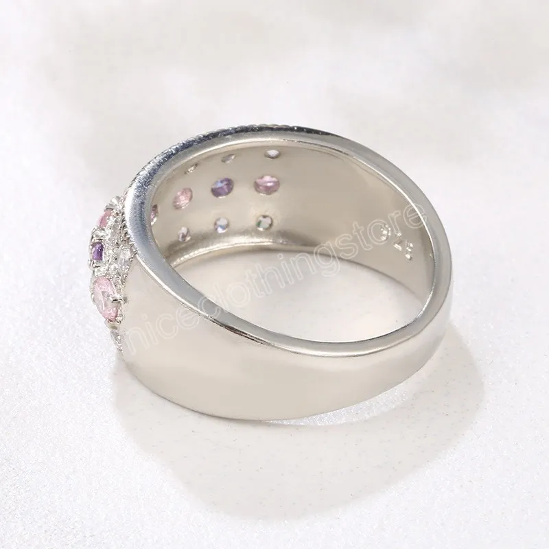 Bohemian Princess Anello bianco viola rosa Anello in pietra con zirconi di cristallo Anelli di fidanzamento matrimonio color argento le donne