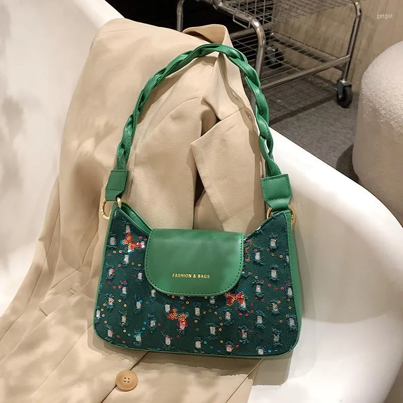 Bolsas de noite desfiadas com lantejoulas bordadas tendência bolsa tiracolo feminina crescente sob o braço ombro moda bolsa de mão armazenamento para todos os jogos