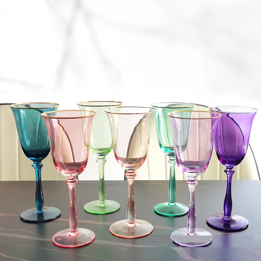 300ml Colored wine glass goblet red wine glass Champagne Saucer cocktail Swing Cup for wedding party KTV Bar creative fashion