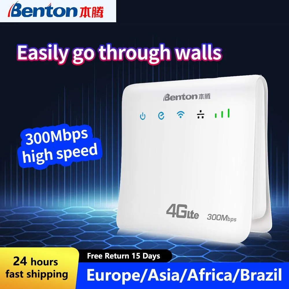 Routers Benton Unlock 300Mbps 4G+ LTE Cat4 Mobile Wireless Router CPE Enterprise Industrial Repeater 32 Gebruikers WiFi Network Adapter Modem
