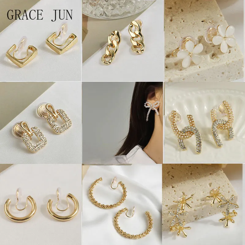 GRACE JUN Corée Style Géométrique Coeur Papillon Clip sur Boucles D'oreilles Pas Percé Femmes Boucles D'oreilles Or Couleur Manchette Boucles D'oreilles 2021