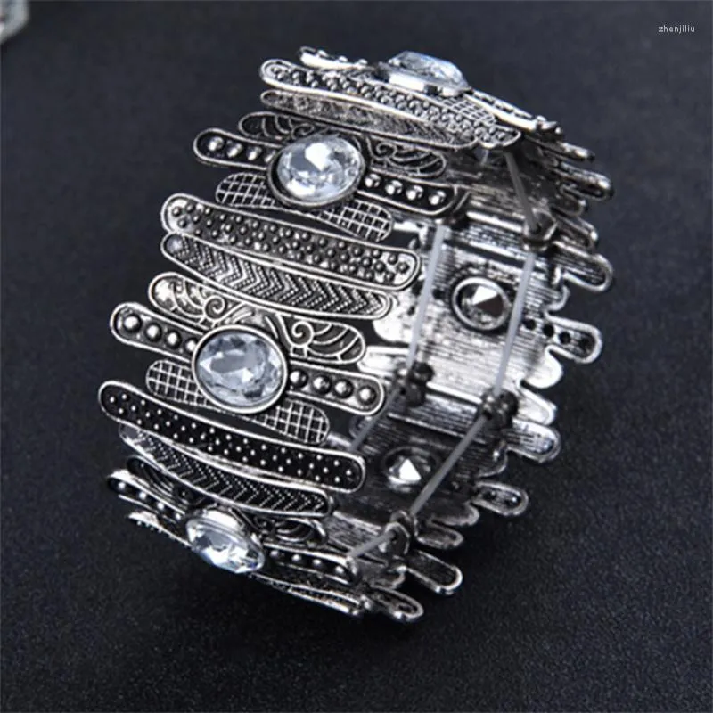 Strand Punk Vintage pulsera para mujer Color plata antigua Bohemia cóncavo Metal diamantes de imitación pulseras de cristal brazaletes joyería regalos
