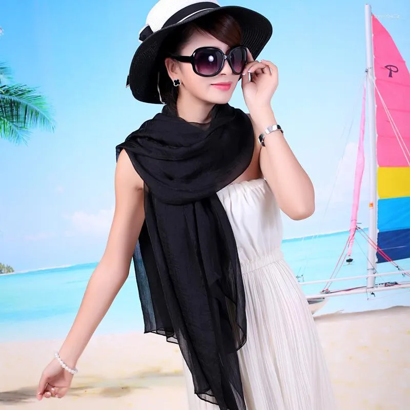 Scarves Autumn Women's Tulle Scarf Summer Sunscreen Shawl Solid Color Lady Chiffon Turban Neckerchief