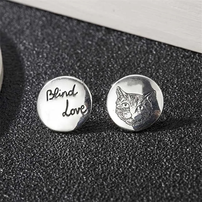 designer de joias pulseira colar anel Mini design ins destemido gato redondo pino assimétrico Brincos esterlina versáteis