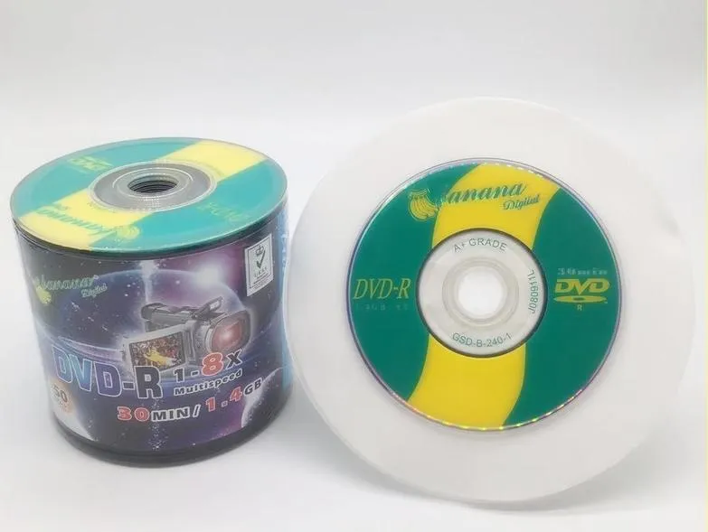 Dischi banana mini dvdr 8cm in bianco dischi vuoto dvd 3 pollici 1,4 gb 30 minuti 18x per videocamera VCR 50pcs/lotto