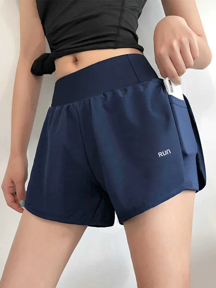 Pantalon Femme Capris Femme 2 En 1 Short De Course Taille Élastique Poche Serré Court Femme Sport Court Bleu Foncé Gym Fitness Shorts Sportswear J230529