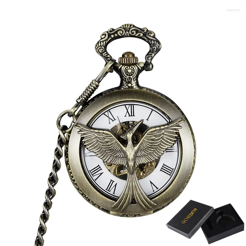 Montres de poche De Luxe Oiseau Mécanique Horloge Vintage Homme Montre Avec Fob Chaîne Steampunk Squelette Pour Hommes Chinois Usine Pendentif