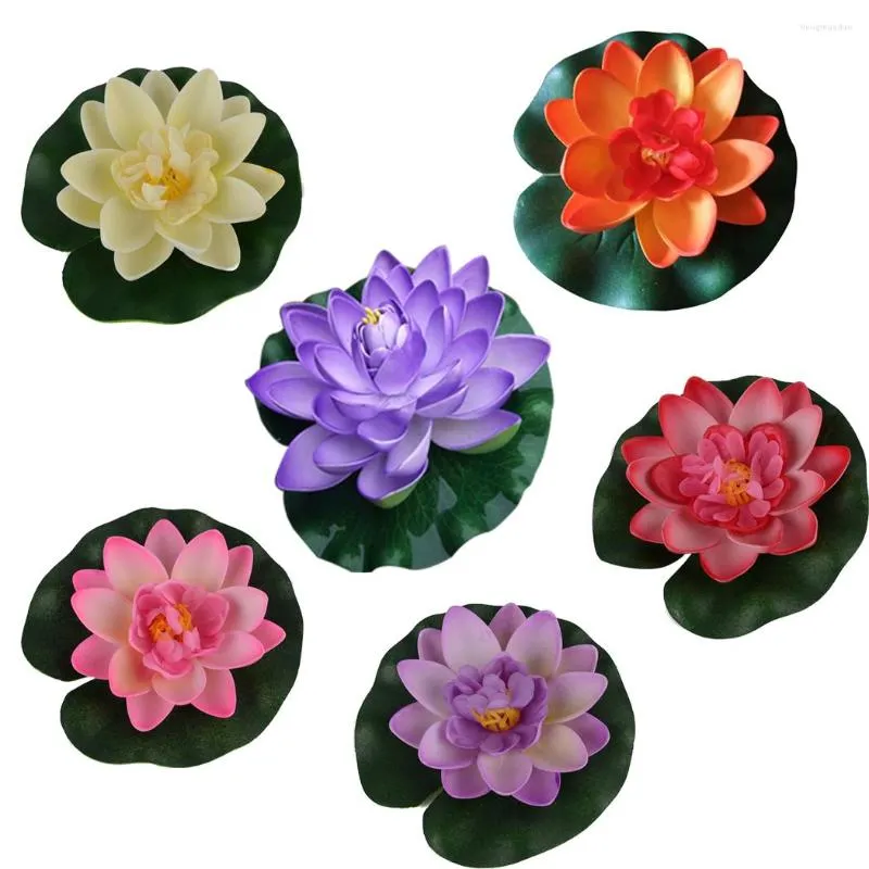 Fiori decorativi 6PCS Fiori artificiali realistici di loto pianta finta fiore galleggiante per la decorazione dello stagno dell'acquario