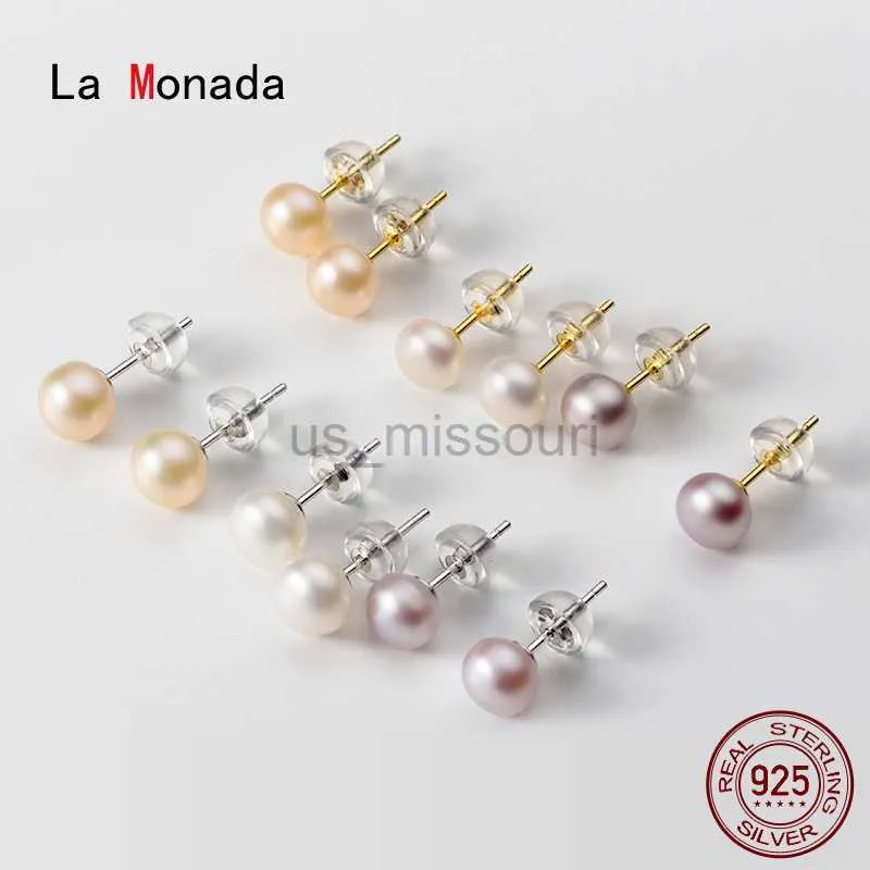 Stud La Monada Orecchini a bottone in vera perla per donna Orecchini in argento 925 Piccoli orecchini di perle naturali d'acqua dolce Orecchini a bottone in argento 925 Ragazze J230529