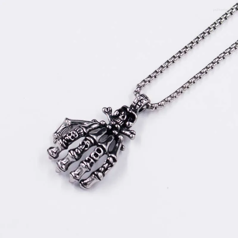 Chains Choker Fashion 2023 Mens Vintage Punk Gothic Skull Hand Pendant Long Chain Necklaces_voghion.com