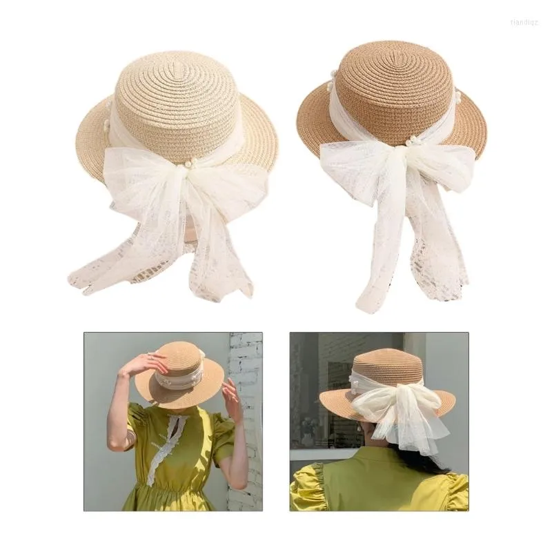 Geniş Kötü Şapkalar Kadın Bayanlar Cilt Dostu Büyük Büyük Şapka Yaz Sun Cap Seaside Açık Hava Spor Samanı Bowknot Decors Toptan Satış