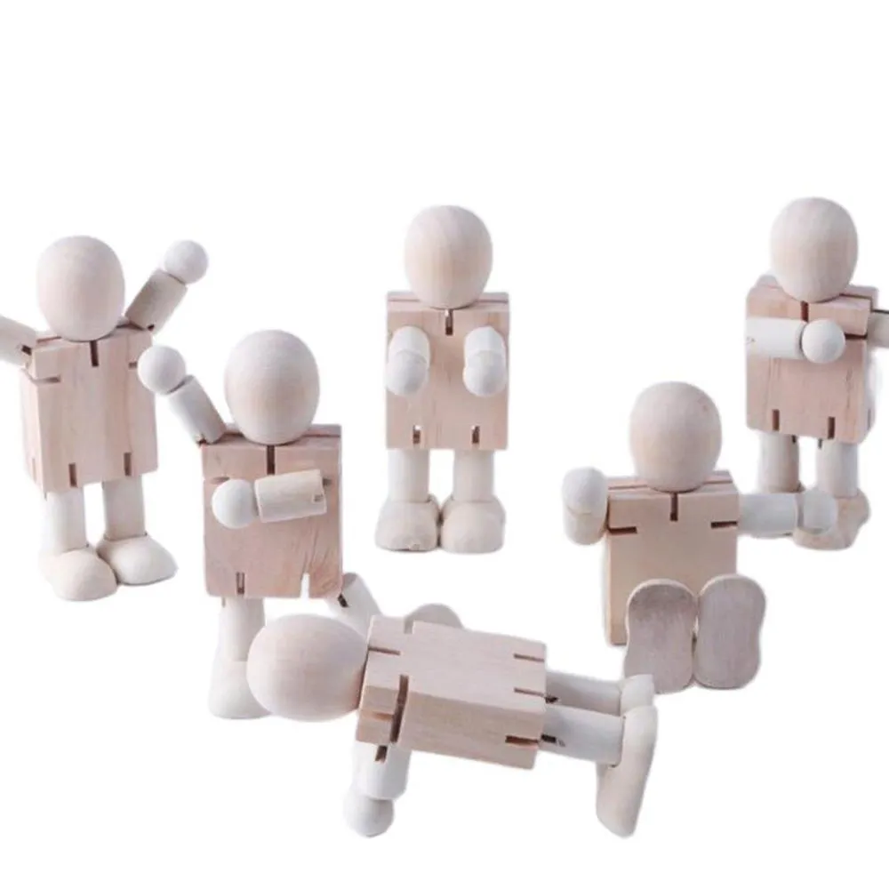 Crafts 10pcs Unfinished Wooden Robot Crafts Painting Doodle Diy Movable Joint Small People for Decorative Photography Props Child Gift