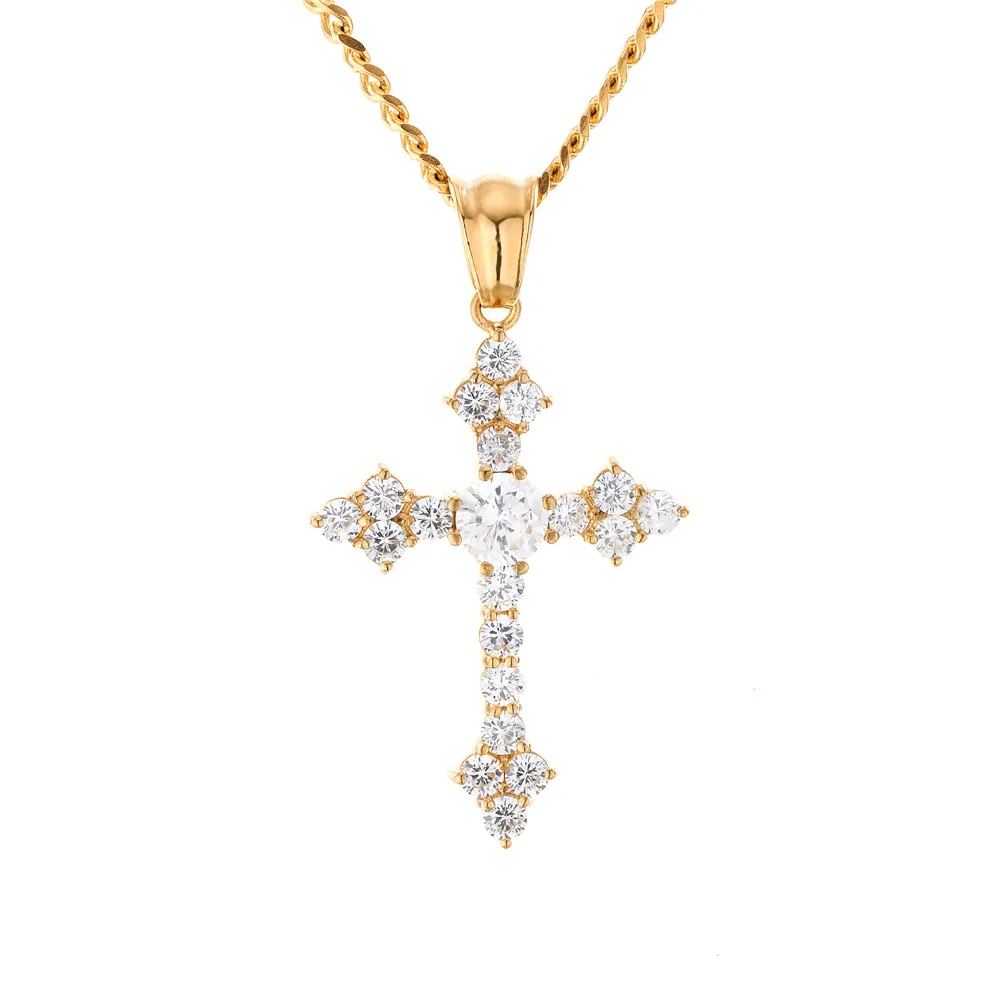 New Men Women Gold Diamond Naszyjnik Wisiorki 18K Solid Gold SPLEK HIP HOP Cross Wiselant Diamond Polowany wisiorek Cuba Łańcuch