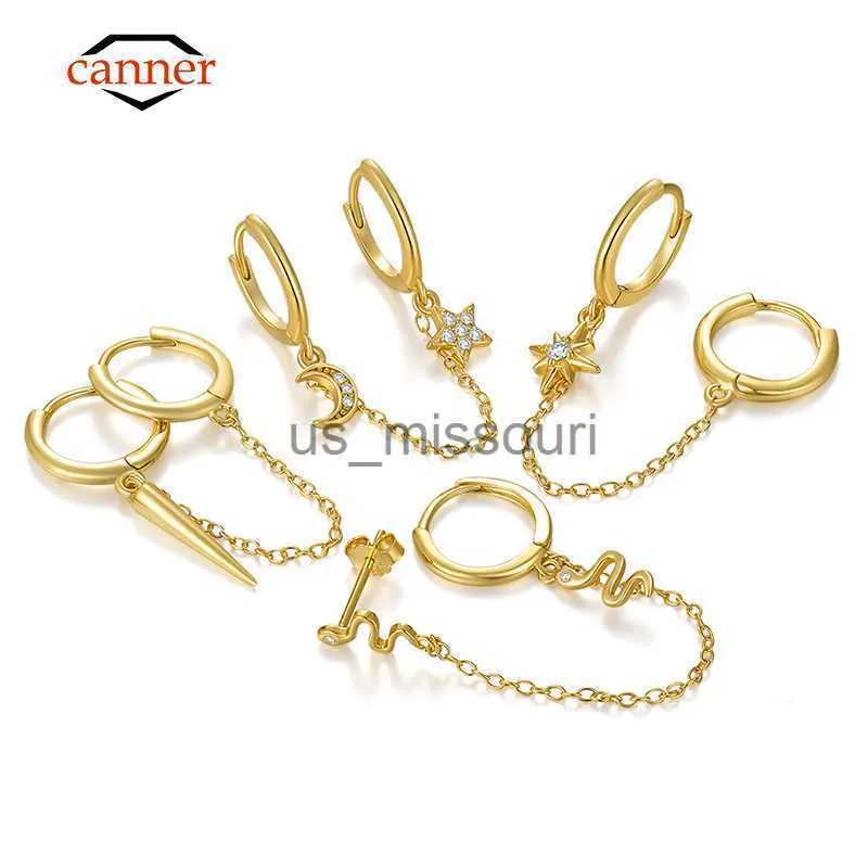 stud canner 925 Steling Silver Double Hoops Charms Chain arrings Huggie Gold Plated Moon Star Snake Elking Jewelry J230529 J230529