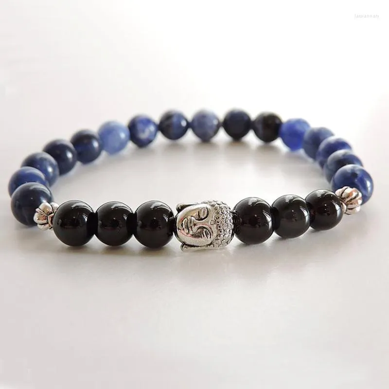 Bracelets de charme Sodalite Black Onyx Bracelet Men Men Natural Stone Mala Yoga Buda Meditation Homem