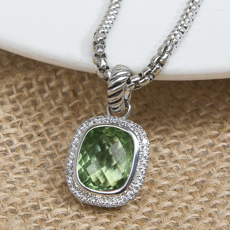 Collane con ciondolo 12 10mm Collana con zirconi cubici verde scintillante Catena di colore argento alla moda per regalo di gioielli di moda da donna