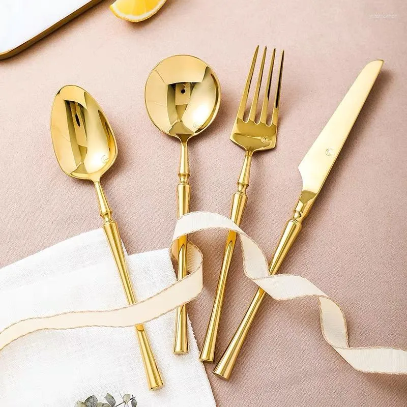 Dinnerware Sets 24PCS Tableware Fork Spoon Knife Set 304 Stainless Steel Cutlery Golden Color For Dinner Restaurant High Quality