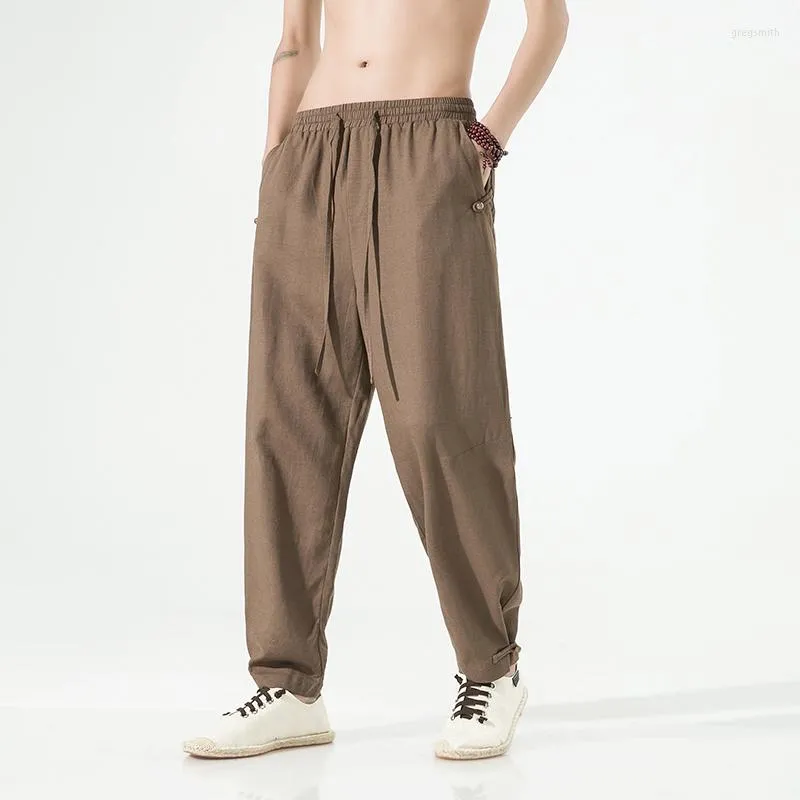 Męskie spodnie Summer 2023 Chińscy mężczyźni w stylu mężczyzn bawełniany oddychający oddychający stały kolor fitness streetwear plus m-5xl