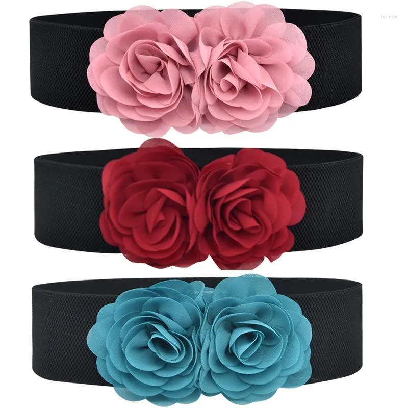 Cintos 1PC Mulher Moda Chiffon Flor Wide Belt Cummerbund Elastic Feminino Acessórios para decoração de roupas All-Match