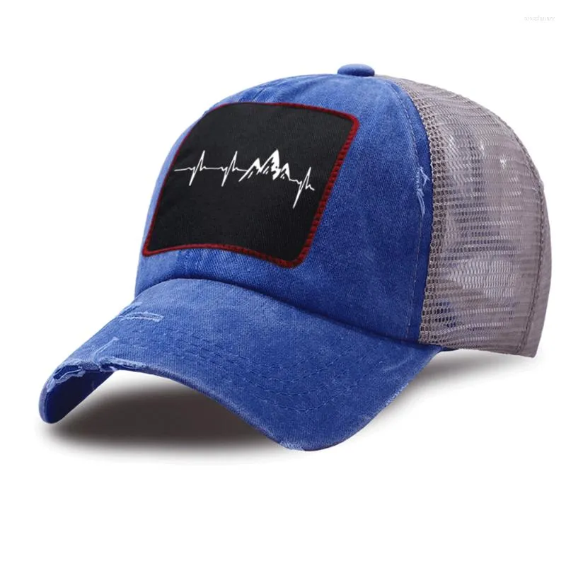 Kulkapslar elektrokardiogram bergtryck baseball cap trucker casual andas utomhus mesh pappa hattar unisex bomull snapback hatt