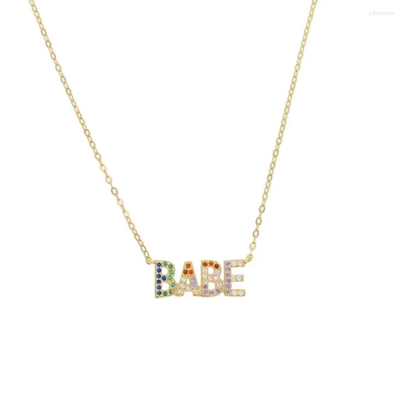 Chains Arrived 925 Sterling Silver Letter BABE Pendant Necklaces For Women Children Paved Rainbow CZ Choker Jewelry