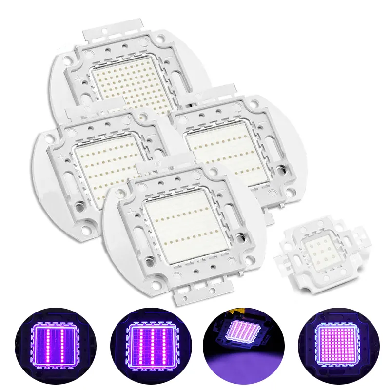 LED -chip 50w lila ultraviolett ultraviolett (365 nm 375nm 385nm 395nm 405nm 420nm) Super Bright intensitet Emitterkomponenter Diode glödlampa pärlor diy belysning oemled