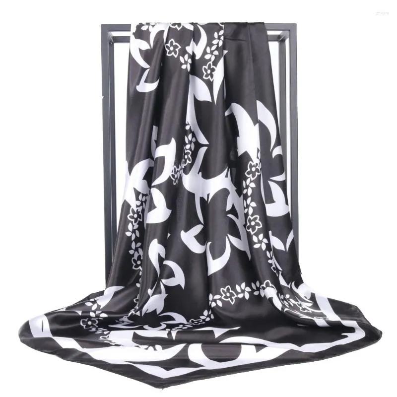 Scarves Wholesale 90X90CM Black White Silk Scarf Women Large Shawl Stoles Square Bandanna Female Foulard Hair/Head Hijab