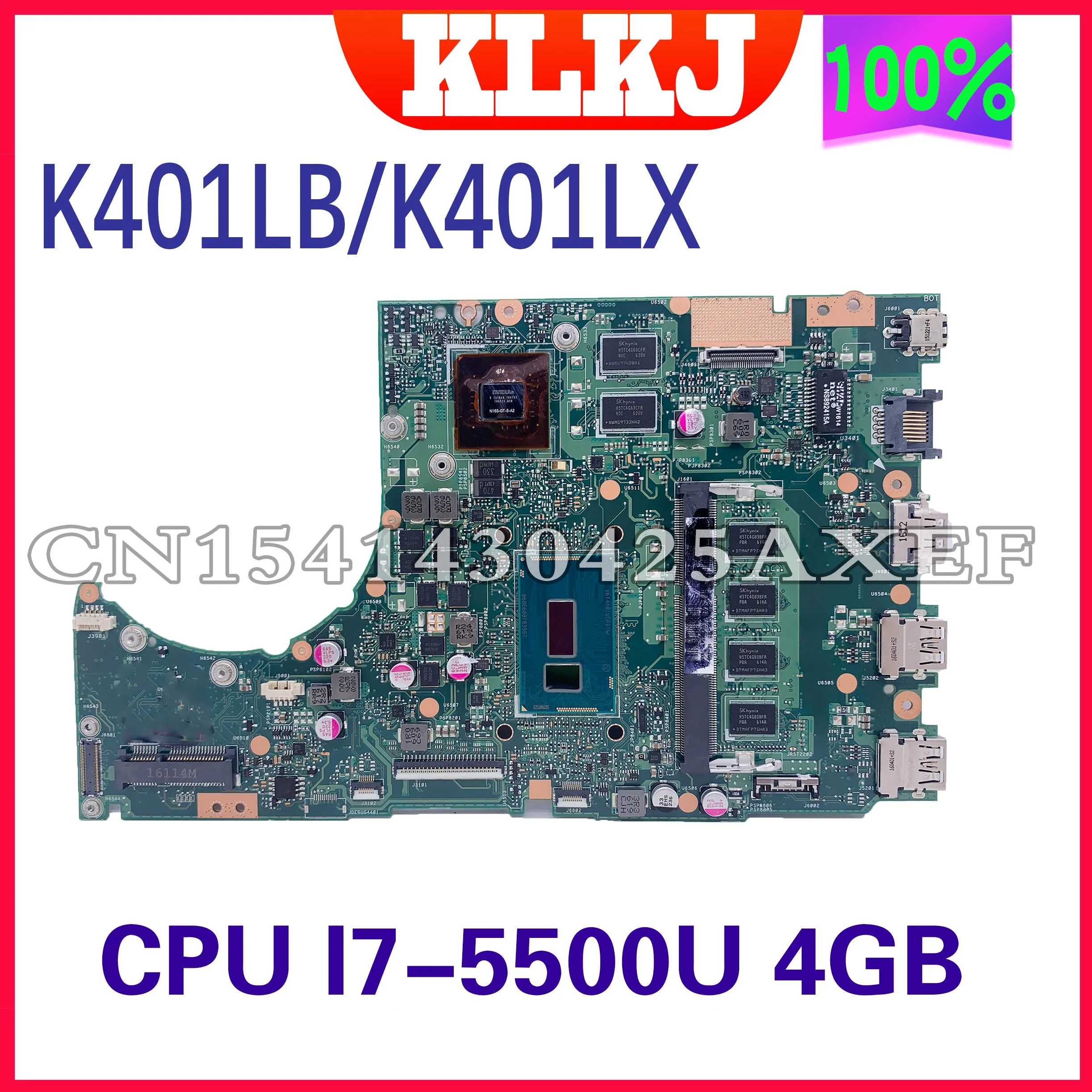 Материнская плата Dinzi K401LB Манитер для Asus K401L K401LX K401LB Motherboard CPU I75500U I55200U GT940M 4GB RAM 100%.