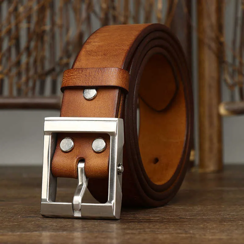 3.8CM thick heavy-duty stainless steel buckle vintage men's denim leather genuine belt G230529