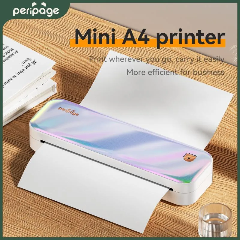 Skrivare Ny PERIPAGE A40 PORTABLE A4 Printer Paper Mini Inkless Thermal Wireless Bluetooth Printer Maker för telefondokumentkontor Användning