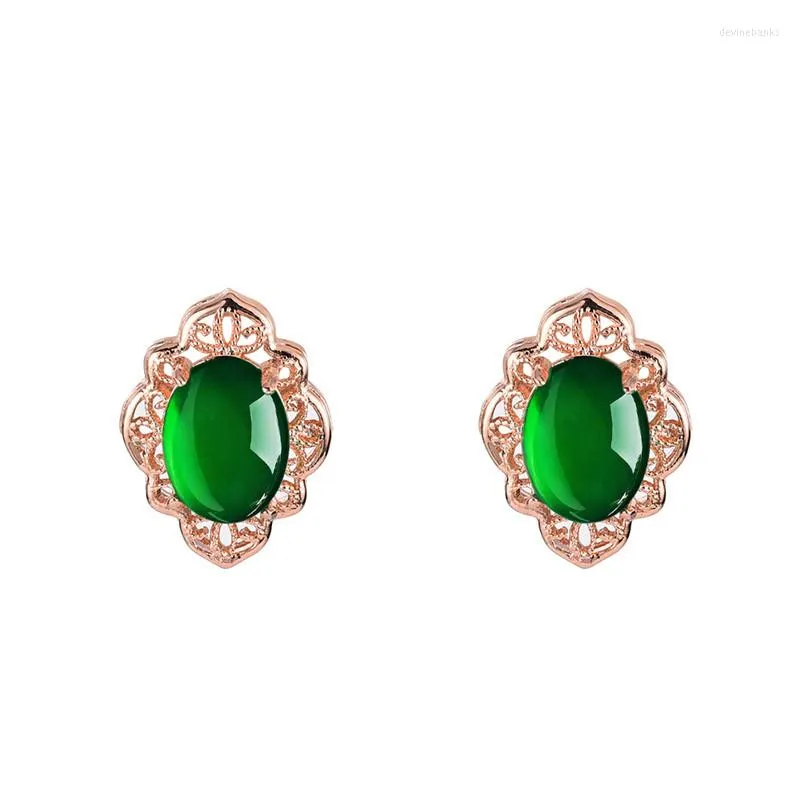 Kolczyki Dangle Jade for Women Green Ear Studs rzeźbione talizmany luksusowe kamienie biżuterii prezenty szlachetne naturalny urok 925 srebrny