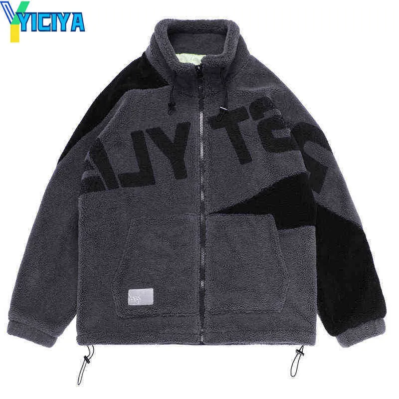 YICIYA Hip Hop Streetwear Veste Manteau Hommes Outwear Laine D'agneau Hiver Chaud Sport Teddy Surdimensionné Collège Streetwear Hip Hop Varsity Veste